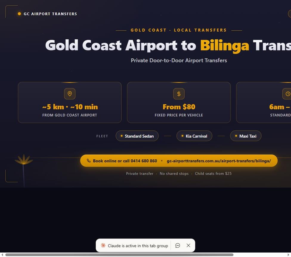 Gold Coast Airport to Bilinga transfer — private door-to-door airport transfers