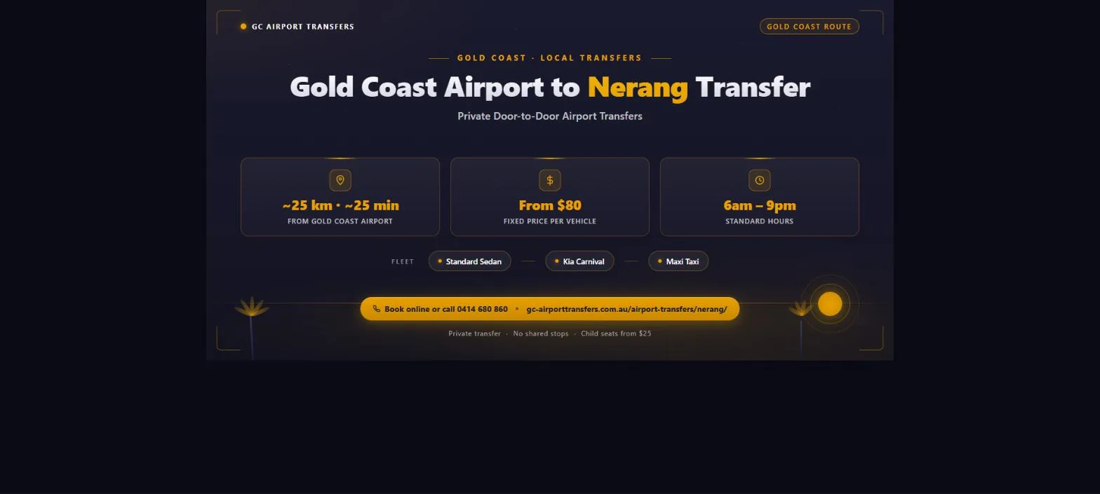 Gold Coast Airport to Nerang transfer — private door-to-door airport transfers