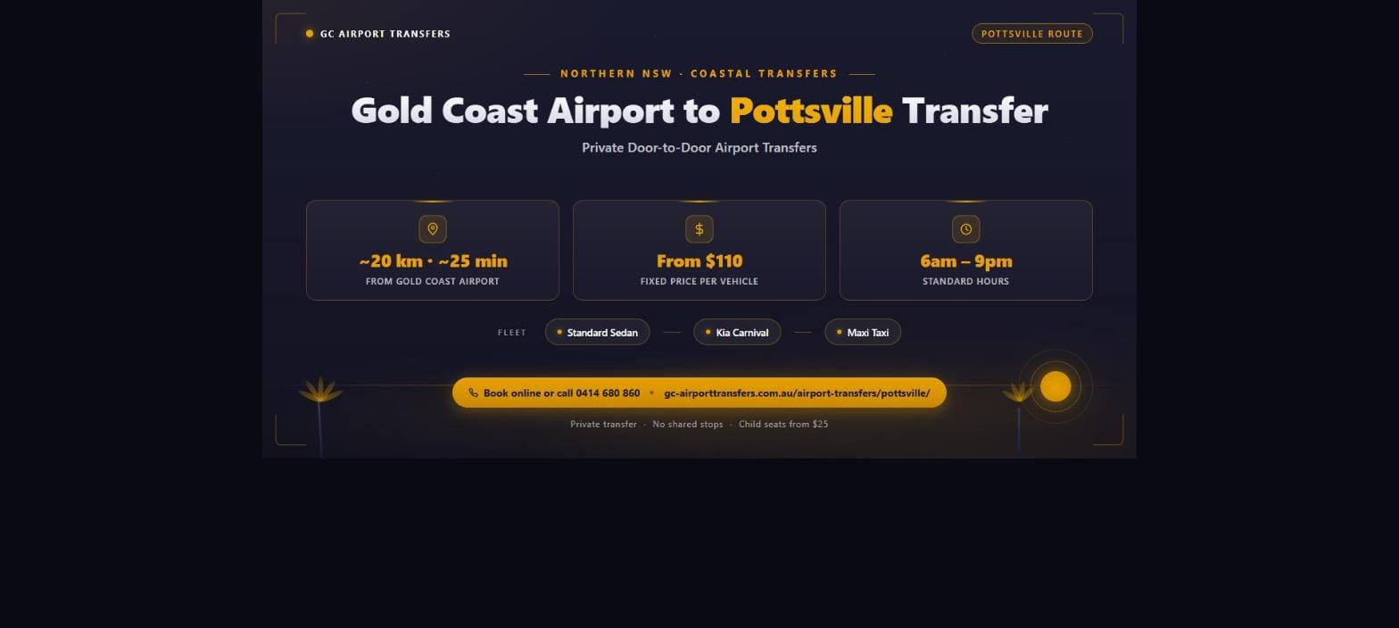 Gold Coast Airport to Pottsville transfer — private door-to-door airport transfers